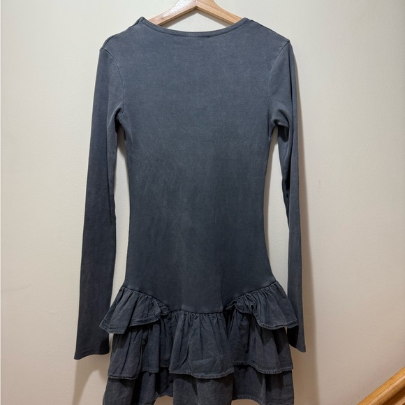 Zara Gray Long Sleeve Acid Wash Effect Mini Dress NWT Size L - Picture 4 of 7